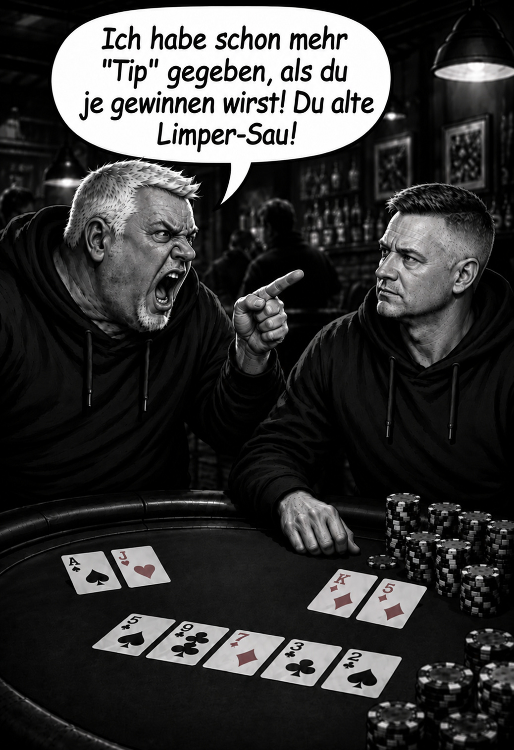 Illustration zur Limper-Sau-Anekdote am Pokertisch