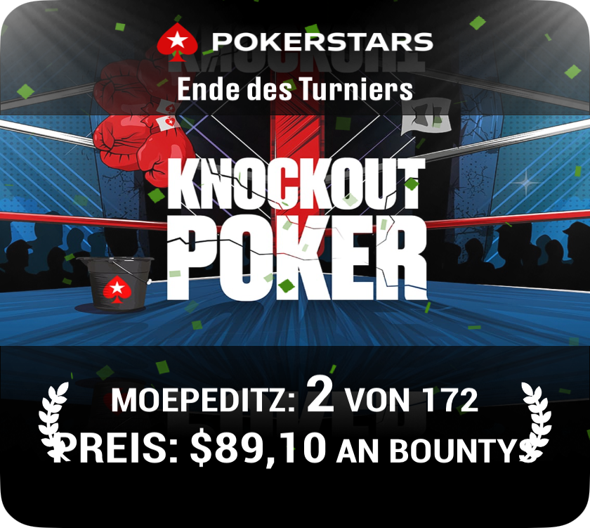 PokerStars-Turnierergebnis: Platz 2 von 172 und 89,10 Dollar an Bountys